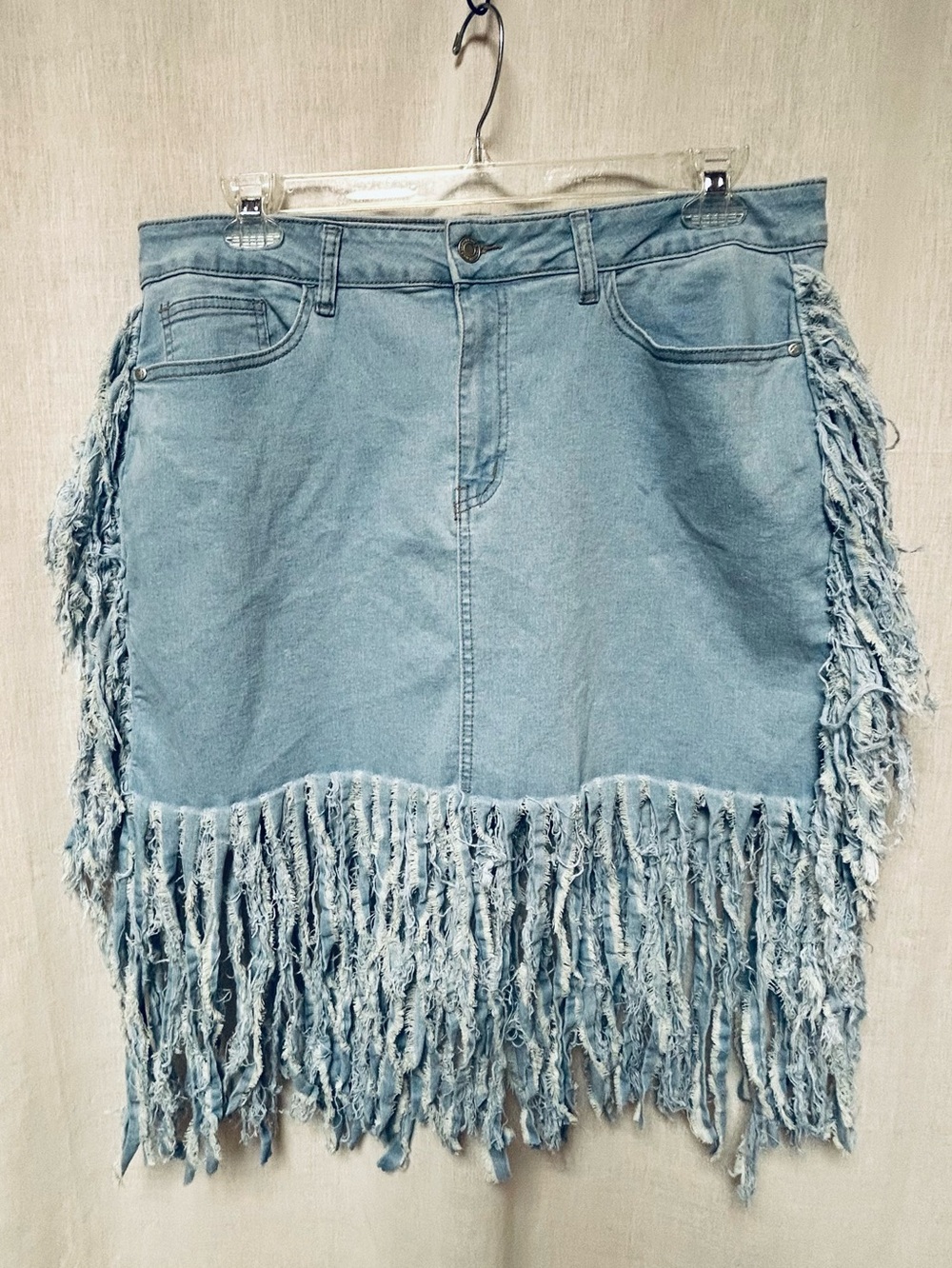 Western tassel denim jean size skirt 18 light blue costume cowgirl boots hat